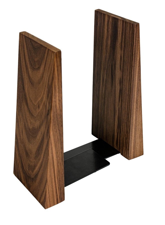 Luxdecor Walnut Book Ends Hold Heavy Books-7x6x5in Wood Bookends for Office Desk Non Skid, Decorative Walnut Bookend 2pack, Triangle Style - Image 1
